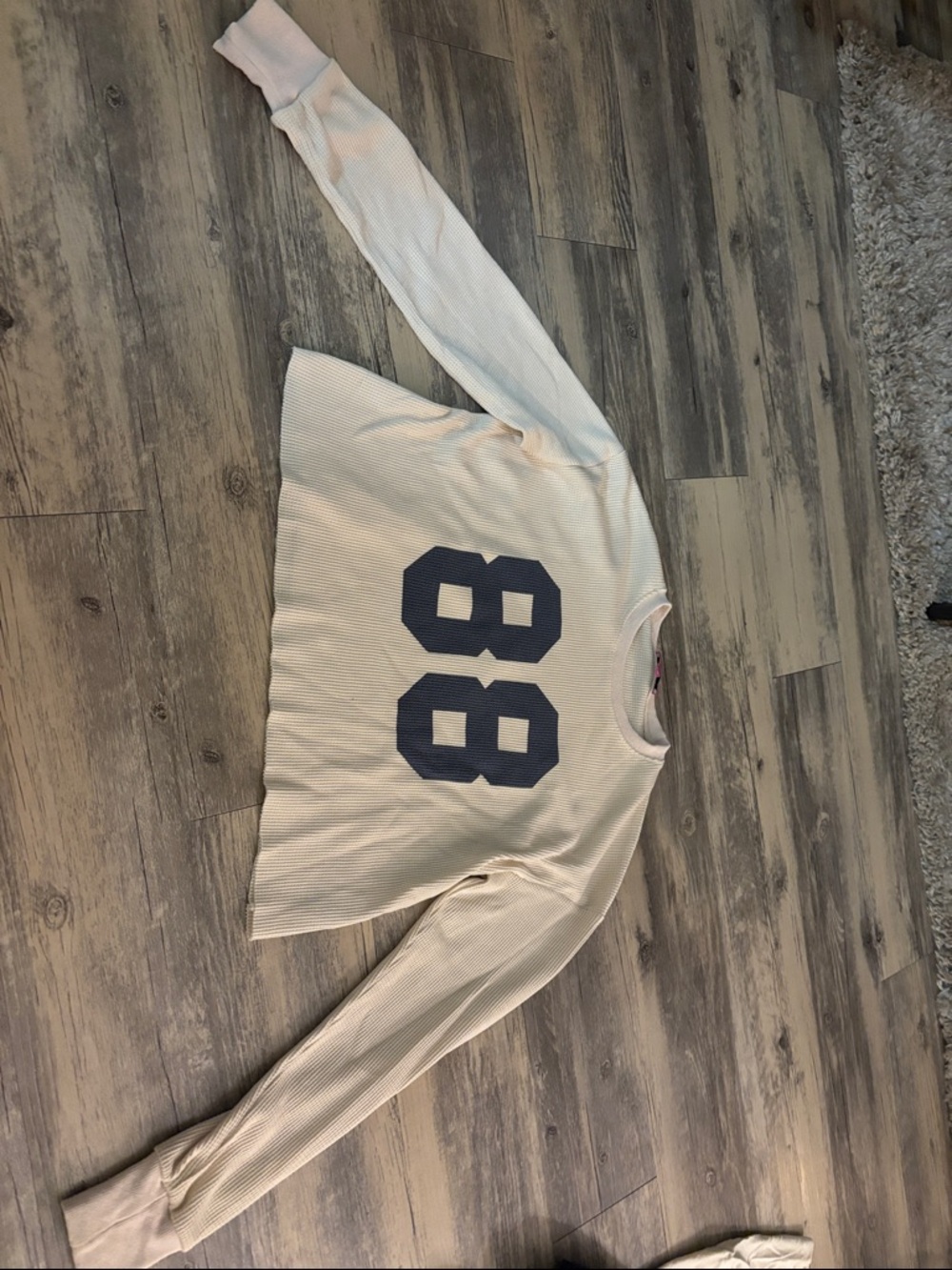 Edikted Cream Waffle Knit Sweatshirt with Navy '88' Graphic